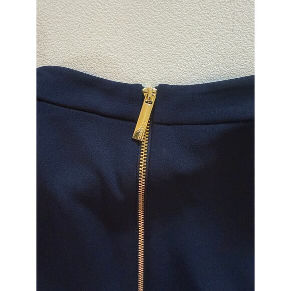 038 Calvin Klein High Neck Long Sleeve Navy Shift Dress Bow Neck Sz 12 - Picture 4 of 7